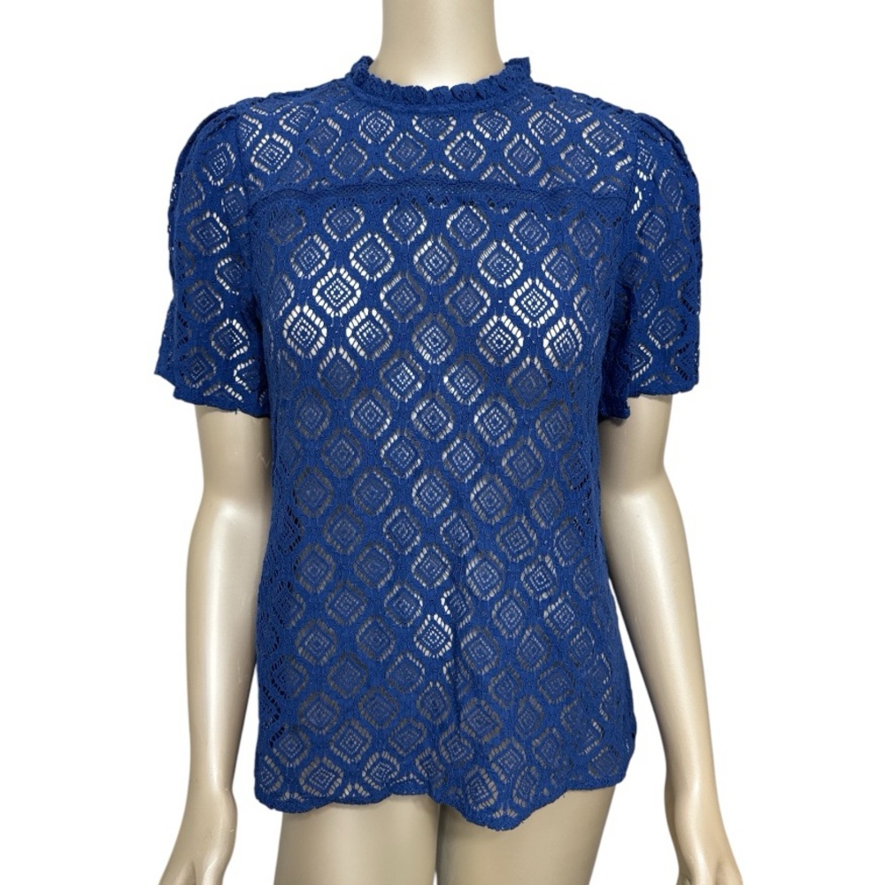 LOFT Blue Lace Short Sleeve Top